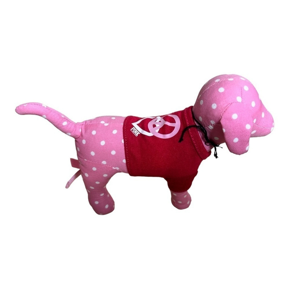 Victoria Secret PINK & White Polka Dot Peace & Love Dog Stuffed Animal Plush - Picture 2 of 4